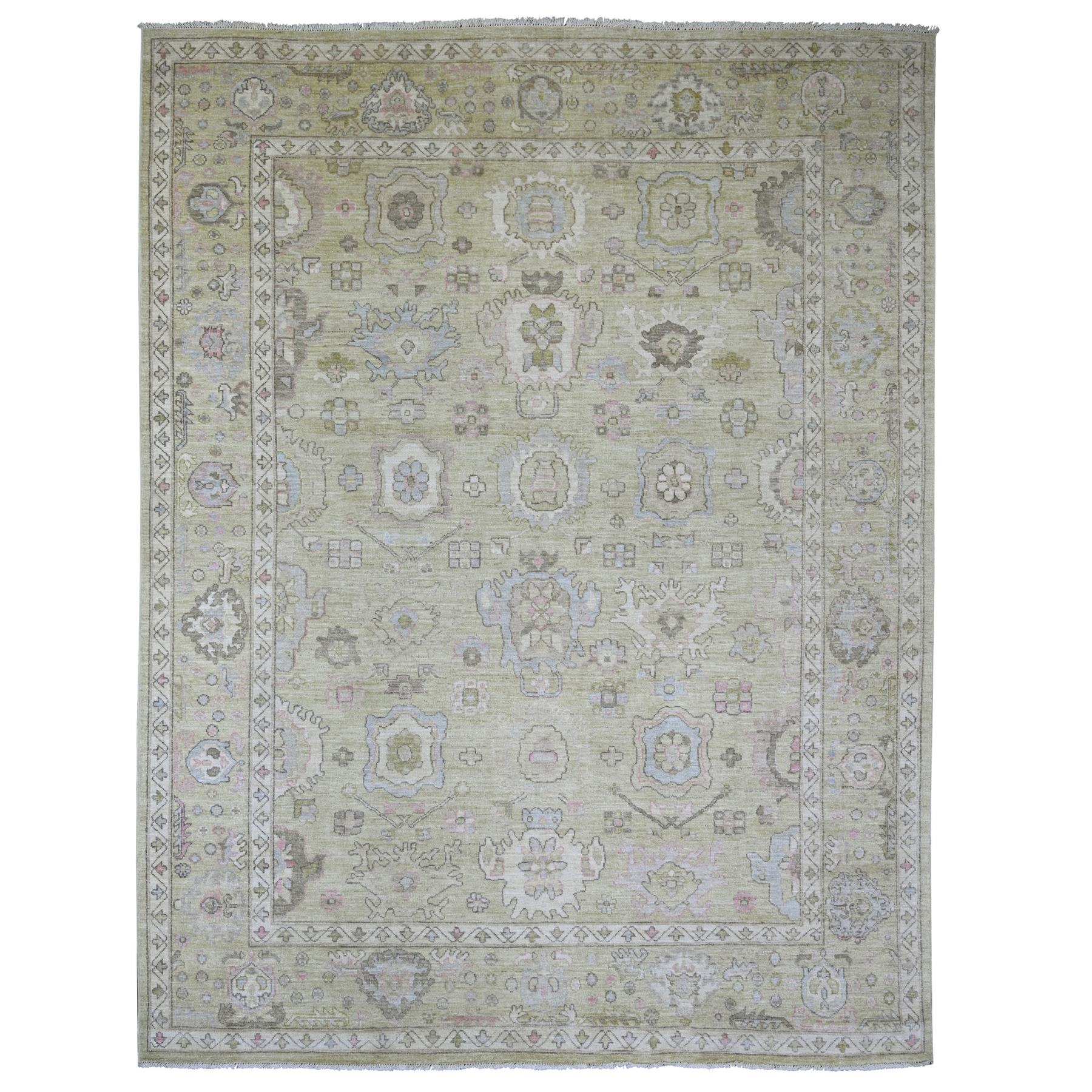 Pistachio Green, Afghan Angora Oushak with All Over Design, Hand Knotted, 100% Wool, Vegetable Dyes, Oriental Rug
